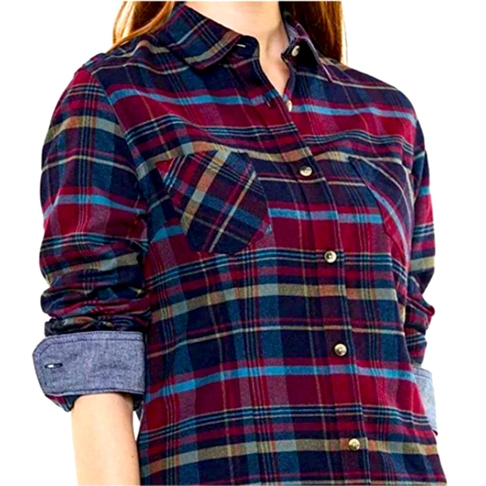 CQR Women's Brushed Flannel Shirt Long Sleeve Casual Button Down Top Cotton